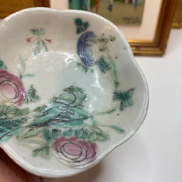 Antique Chinese Footed Dish w/ Flowers Bird Unmarked Sold As Is About 4.5” Width - Picture 4 of 15